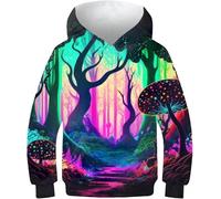 Drago Acquerello Manica Lunga Bambini Stampa 3D Ragazzi Felpa Moda Casual Felpa con Cappuccio Bambini Felpe con Cappuccio Autunno Pullover, Black-Colorful Forest Abstract, 6-7 Years