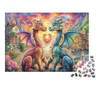 drago amore Bundle Di Puzzle Da 1000 Pezzi Per Hobbisti, Cartone Spesso,Arte romantica Decorazione Murale, Regalo Di Natale, Sfida Mentale 38x26cm/1000pcs