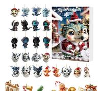 Drago 'Avvento natalizio 2D in acrilico con simpatico dragone, ornamento per 24 giorni, calendario 2025 per conto alla rovescia di buon Natale, ciondolo a forma di animale per specchietto