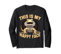 Drago barbuto This Is My Happy Face divertente grafica rettile Maglia a Manica