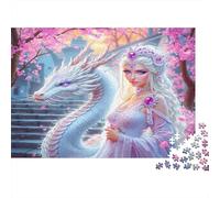 Drago Bianco Fanciulla Elfica Puzzle 1000 Pezzi Arte Fantastica Gioco di Puzzle 1000 Pezzi Regno Incantato per Adulti Relax Casa Regalo 38x26cm/1000pcs