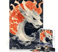 Drago bianco tra le onde, paesaggio giapponese, puzzle da 1000 pezzi per adulti, esercizio mentale, relax, evasione, taglio di precisione, regalo di Natale ideale (38x52cm)