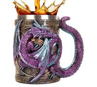 drago - Bicchiere da caffè drago 3D - birra | Tankard acciaio 568 ml, esterno resina dipinta a mano, stoviglie stile gotico medievale, manico comodo per tè caffè birra
