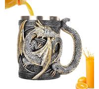 drago - Bicchiere da caffè drago 3D - birra | Tankard acciaio 568 ml, esterno resina dipinta a mano, stoviglie stile gotico medievale, manico comodo per tè caffè birra