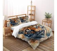 Drago che respira fuoco Copripiumino in Fibra A Doppio Strato animali della giungla di fiori Fibra Di Poliestere Copripiumino in Fibra Ultra Fine Stampa 3D Set Di Tre Pezzi Sul Letto King（220x240cm）