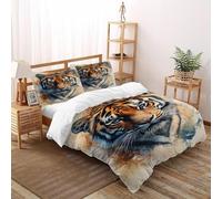 Drago che respira fuoco Copripiumino in Fibra A Doppio Strato animali della giungla di fiori Ipoallergenico Copripiumino in Fibra Ultra Fine Stampa 3D Tuta in Tre Pezzi Super King（260x220cm）
