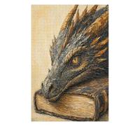 Drago che riposa sul libro Puzzle 1000 Pezzi in Legno, Gioco per Famiglia | Creatura fantastica, Magia della biblioteca, Surrealismo, Struttura in Legno, Divertimento Puzzle, Gioco di Logica