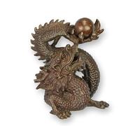 Drago cinese con perla della saggezza - Scultura in vero bronzo, statua artigianale della mitologia orientale, 15 cm