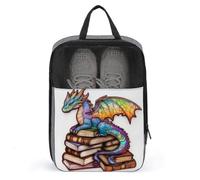 Drago colorato su un mucchio di libri Borsa per scarpe da viaggio per uso quotidiano Anti-polvere Portascarpe Golf