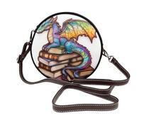 Drago colorato su un mucchio di libri borse a tracolla rotonde da donna borsa a tracolla in pelle borsa a tracolla