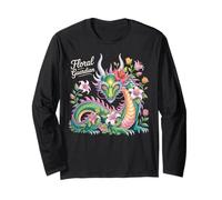 Drago Custode Floreale con Rose e Gigli Fantasy Art De Maglia a Manica