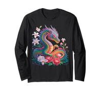 Drago Custode Floreale con Rose e Gigli Fantasy Bloom Maglia a Manica