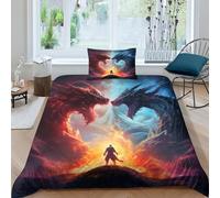 Drago del fuoco di ghiaccio Set Copripiumino Con Stampa 3D Stampa Set Di Biancheria Da Letto Con Copriletto in Microfibra Drago Copripiumino Soft Chic 2 Pezzi Per Adulti E Ragazzi Single（135x200cm）