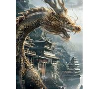 Drago Dipingere Con I Numeri Adulti, Dipingere Con I Numeri Architettura, Fai Da Te Paint by Numbers Kits Con Pennelli e Vernice Acrilica, Hobby Passatempo per Adulti, Decora la Casa, 40x50cm H-6149
