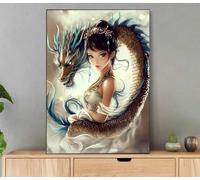 Drago Dipingere con i Numeri Adulti, Dipingere con i Numeri Donna, Fai Da Te Paint by Numbers Creativo Adulti con Cornice, Pennelli e Pigmenti Acrilici per Decorazioni Casa Parete 60x80 cm LiA-855