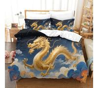 Drago Dorato | Presagio di Fortuna Set Di Lenzuola Microfibra Stampa, Copriletto Exclusive + Fodere Cuscini, Cerniera Nascosta, Non Sbiadisce Per Casa King(220x240cm)