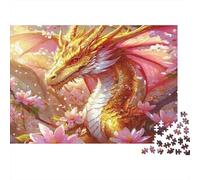 Drago d'oro tra i fiori Puzzle da 1000 pezzi Fiore di ciliegio Drago orientale per adulti Gioco educativo Bellissima decorazione Sfida Alta difficoltà Compleanno 70x50cm000pcs Gi
