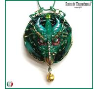 Drago Dragone Verde Smeraldo Collana con Pendaglio Amuleto Gioiello Talismano