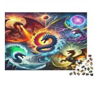 Drago Elementale Fantasia Puzzle 1000 Pezzi Carta Gioco di Puzzle 1000 Pezzi per Adulti Tempesta Colorata Decorazione Relax 52x38cm/1000pcs
