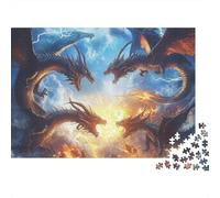 Drago Fantastico Sputa Fuoco Puzzle 1000 Pezzi Carta per Adulti Battaglia Magica nel Cielo Gioco di Puzzle 1000 Pezzi Relax Casa Regalo 38x26cm/1000pcs