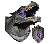 Drago fantasy da parete - Supporto per testa 3D con occhi LED e spruzzo di fumo, scultura realistica che sputa fuoco, decorazione di Halloween | Arte spettrale per camera da letto, soggiorno, u