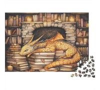 Drago Fantasy Libreria Puzzle 1000 Pezzi Carta per Adulti Scena Libri Gioco di Puzzle 1000 Pezzi Relax Casa Famiglia Regalo 70x50cm/1000pcs