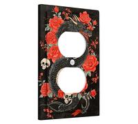 Drago & Fiore Interruttore Luce Piastra di Copertura, Fiori Rossi su Sfondo Nero, Stile Vintage Home Decor, Formato Standard Singolo Duplex Outlet