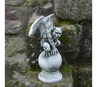 Drago Gargoyle su sfera statua di pietra 37 cm 6 kg grigio cemento bianco ant...