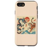 Drago giapponese che combatte tigre arte vintage uomini donne bambini Custodia per iPhone SE (2020) / 7/8