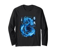 Drago giapponese con kanji in blu che ricorda un mare di Maglia a Manica