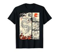 Drago Giapponese Tempesta Comico Ukiyo-e Grande Onda Mitico Arte Maglietta