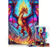 Drago in vetro colorato con fiamme, puzzle da 1000 pezzi per ragazzi, rompicapo, attività per la casa, taglio di alta qualità, articolo regalo di Babbo Natale 38x26cm