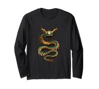Drago Orientale Serpente Folk Art Mitico Creatura Maglia a Manica