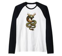 Drago Orientale Serpente Folk Art Mitico Creatura Maglia con Maniche Raglan
