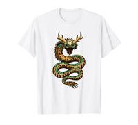 Drago Orientale Serpente Folk Art Mitico Creatura Maglietta