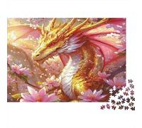 Drago oro tra fiori Puzzle 1000 Pezzi Adulti In cartone Resistente, Un Set Di Puzzle A Rompicapo Per Brain Training Puzzle, Ideale Per Arredo Parete, Enigma Del Regalo Di Natale 38x26cm/1000pc
