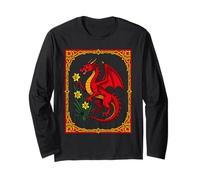 Drago Rosso Celtico Che Tiene Un Narciso Maglia a Manica
