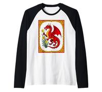 Drago Rosso Celtico Che Tiene Un Narciso Maglia con Maniche Raglan
