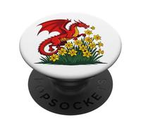 Drago rosso che carica attraverso i narcisi PopSockets PopGrip Adesivo