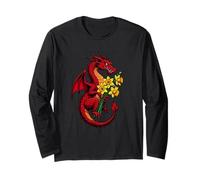 Drago Rosso Che Tiene Un Bouquet di Narcisi 2 Maglia a Manica