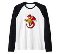 Drago Rosso Che Tiene Un Bouquet di Narcisi Maglia con Maniche Raglan