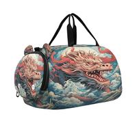 Drago Rosso Cinese Fantastico Borsa Sportiva da Nuoto e Palestra con Scomparto per Scarpe Borsa da Viaggio per Il Fine Settimana Borsone per Ragazzi