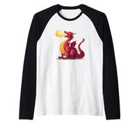 Drago Rosso con Fiamme per Draghi e Amanti magici Maglia con Maniche Raglan