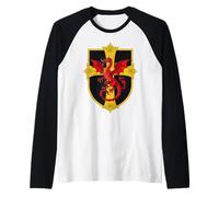 Drago Rosso E Croce Medievale Maglia con Maniche Raglan