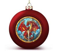 Drago rosso in vetro colorato che tiene una spada ornamenti per palline di Natale infrangibili da appendere palline di Natale per la decorazione dell'albero di Natale, palline rosse per albero di