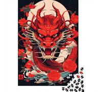 Drago Rosso Puzzle 1000 Pezzi Puzzle per Adulti Motivo Floreale Gioco di Puzzle 1000 Pezzi Relax Regalo 52x38cm/1000pcs