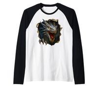 Drago Strappato Panno Mitico Creatura Grafica 3D Maglia con Maniche Raglan