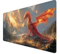 Drago Tappetino Mouse xxl 700 x 300 mm, Esteso Tappetino Mouse Rosso Con Base in Gomma Naturale Antiscivolo, Bordi Cuciti Tappeto Scrivania Migliora Precisione e Velocità, Accessori Scrivania a1-54