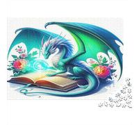 Drago verde mistico Libro di storie fantasy Puzzle 1000 Pezzi Puzzle per Adulti Relax Decorazione Famiglia Regalo 52x38cm/1000pcs