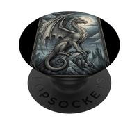 Drago Vintage Draghi Argento E Luna Vichinga Art PopSockets PopGrip Adesivo